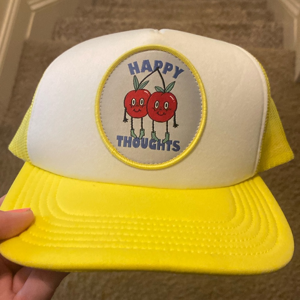 Happy thoughts yellow trucker hat